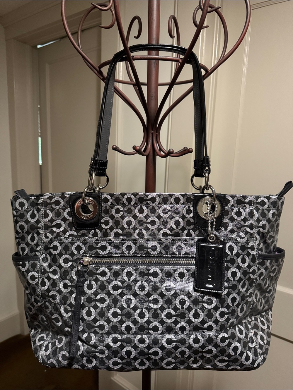 Coach Black & Gray Signature Circle Tote